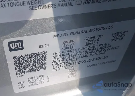 2024 Chevrolet Silverado 1500 4Wd Short Bed Rst z USA, uszkodzony, nr VIN 1GCUDEEDXRZ249610